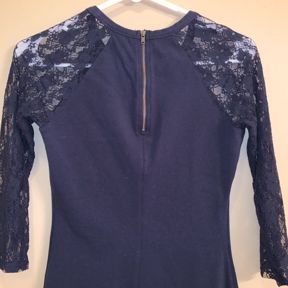 EXPRESS Navy Blue Lace Sleeve T-Shirt Dress - Picture 11 of 12